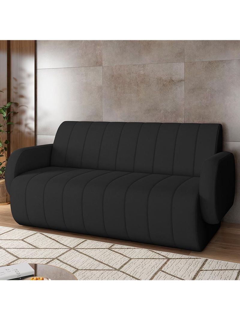 Sofá 3 Lugares Sala Living Orgânico 188cm Fávara K01 Veludo Preto - Lyam Decor