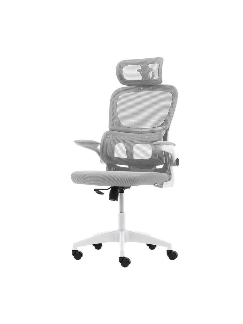 Cadeira Escritório Ergonômica Cinza Com Suporte Lombar Estofado E Apoio De Cabeça Cinza