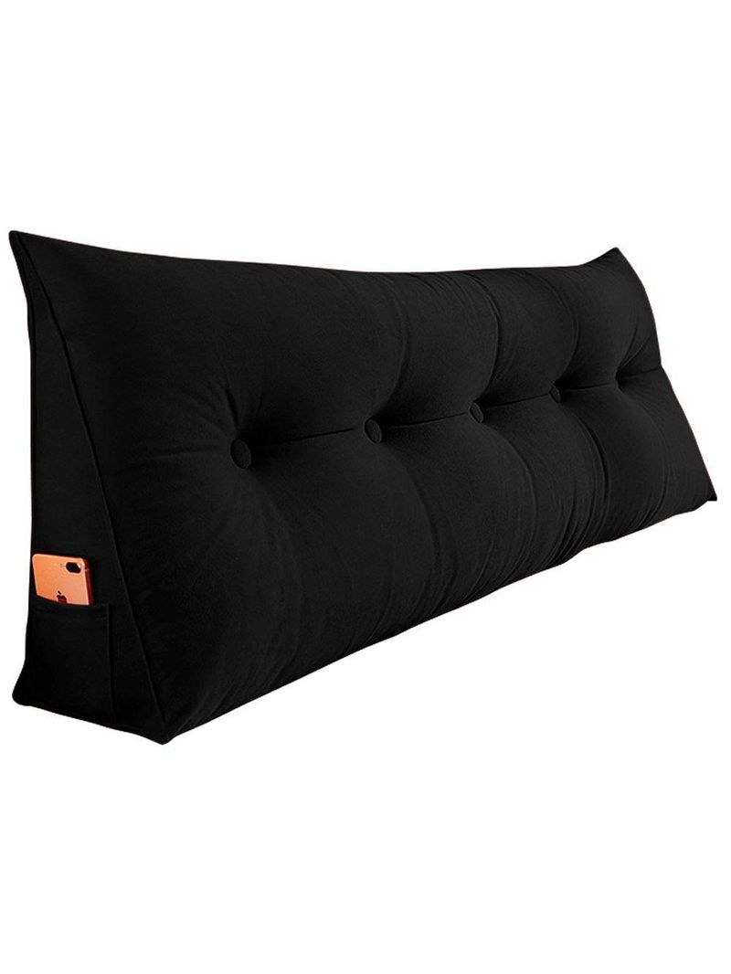 Almofada Para Cabeceira Encosto Apoio Lombar Spot 160cm Com Porta Celular Suede - Abmaza Cor Preto