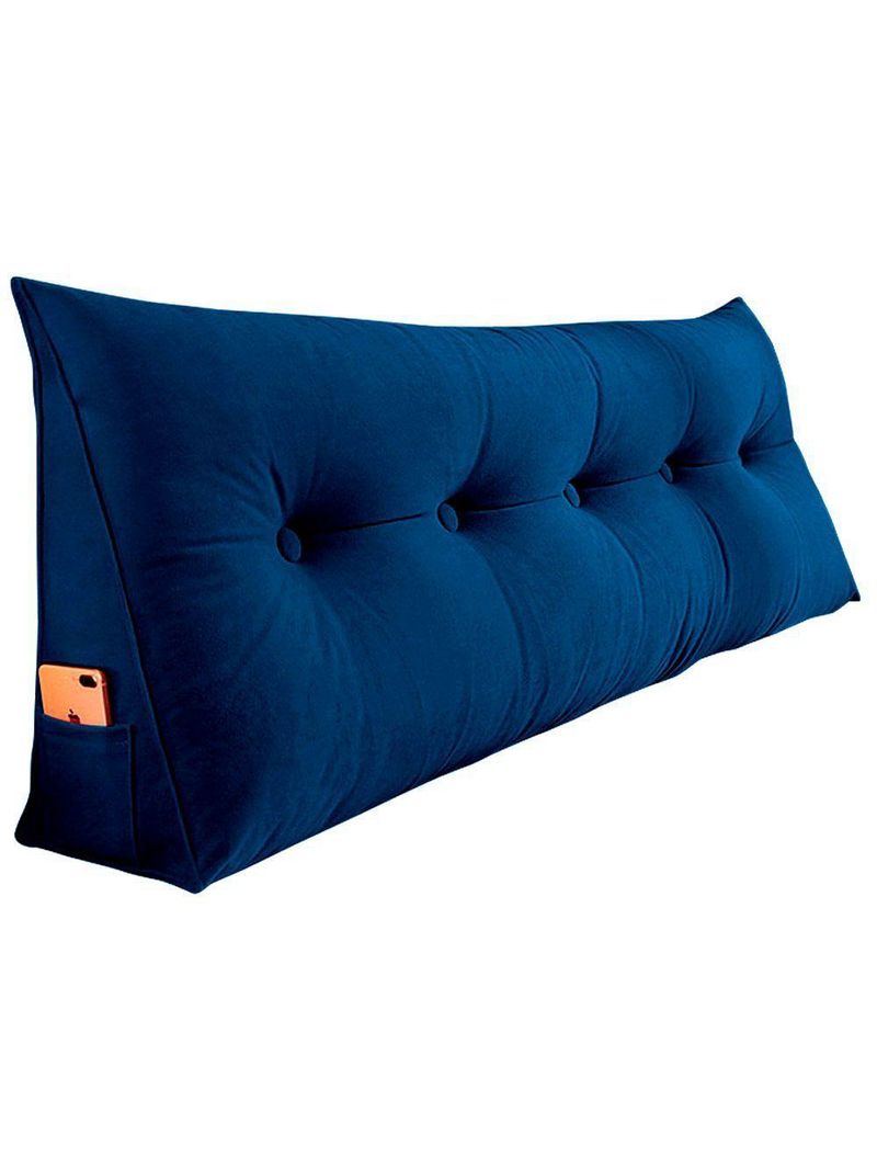 Almofada Para Cabeceira Encosto Apoio Lombar Spot 160cm Com Porta Celular Suede - Abmaza Azul