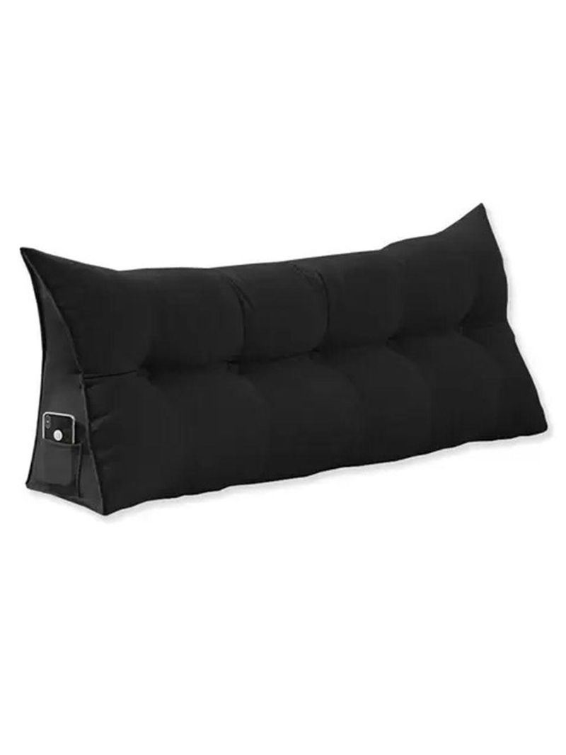 Almofada Para Cabeceira Encosto Apoio Lombar Spot 160cm Com Porta Celular Suede - Abmaza Cor Preto