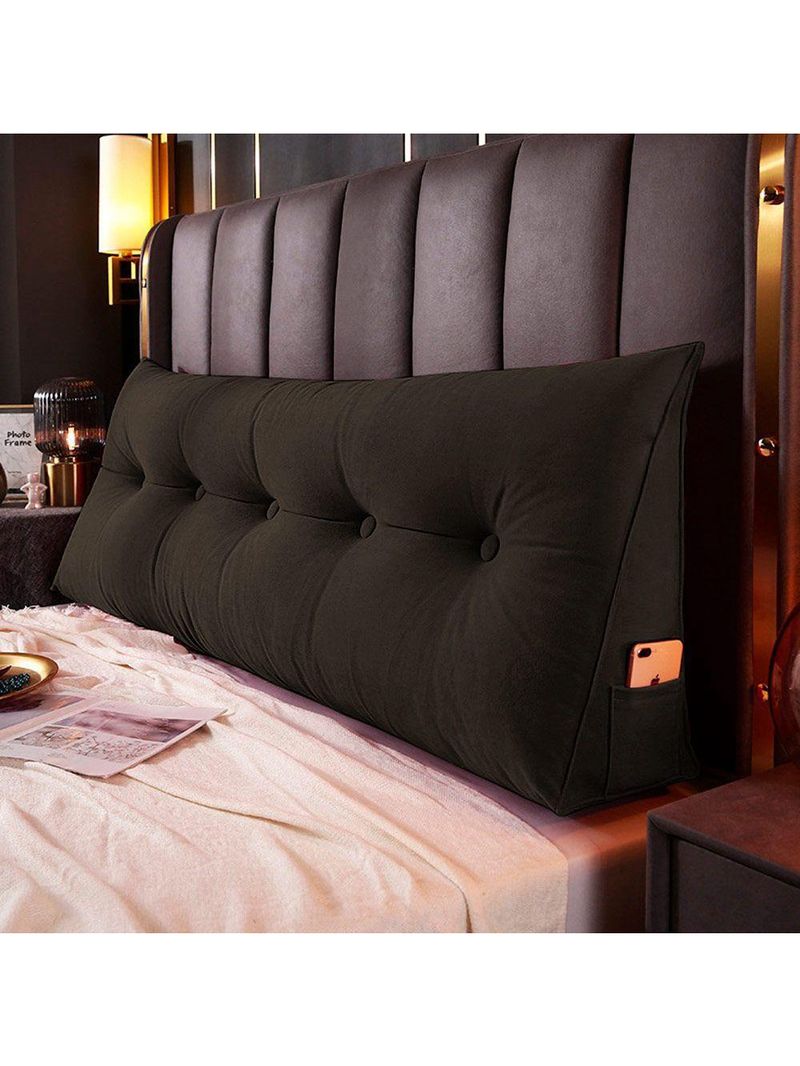 Almofada Para Cabeceira Encosto Apoio Lombar Spot 160cm Com Porta Celular Suede - Abmaza Cor Marrom