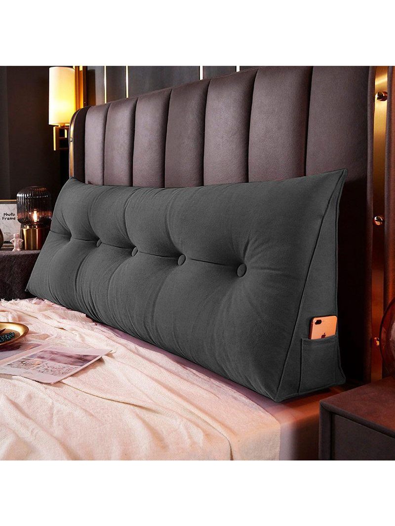 Almofada Para Cabeceira Encosto Apoio Lombar Spot 160cm Com Porta Celular Suede - Abmaza Cor Cinza