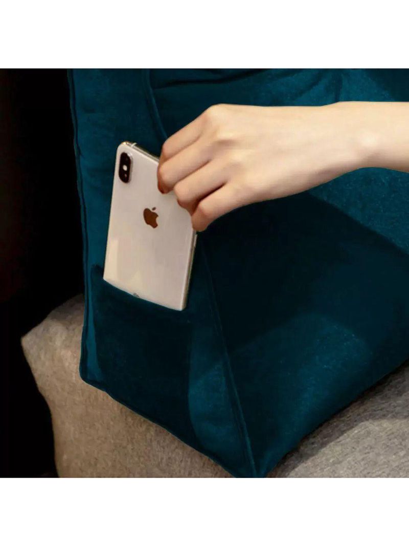 Almofada Para Cabeceira Encosto Apoio Lombar Spot 160cm Com Porta Celular Suede - Abmaza Azul