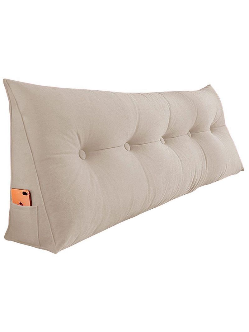 Almofada Para Cabeceira Encosto Apoio Lombar Spot 160cm Com Porta Celular Suede - Abmaza Cor Bege