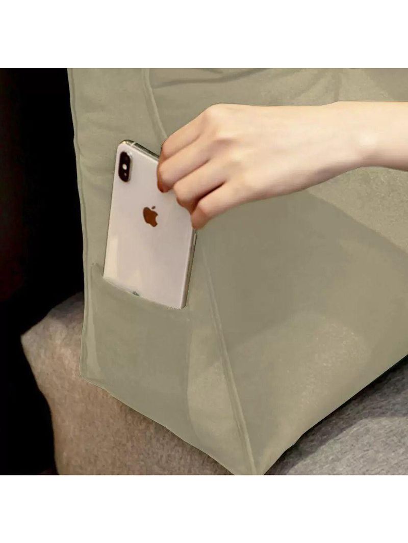 Almofada Para Cabeceira Encosto Apoio Lombar Spot 160cm Com Porta Celular Suede - Abmaza Cor Bege