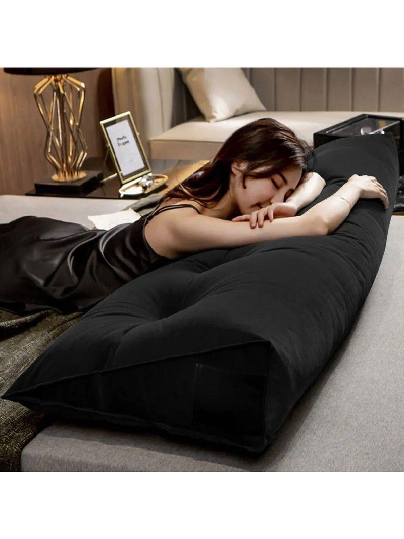 Almofada Para Cabeceira Encosto Apoio Lombar Spot 195cm Com Porta Celular Suede - Abmaza Cor Preto