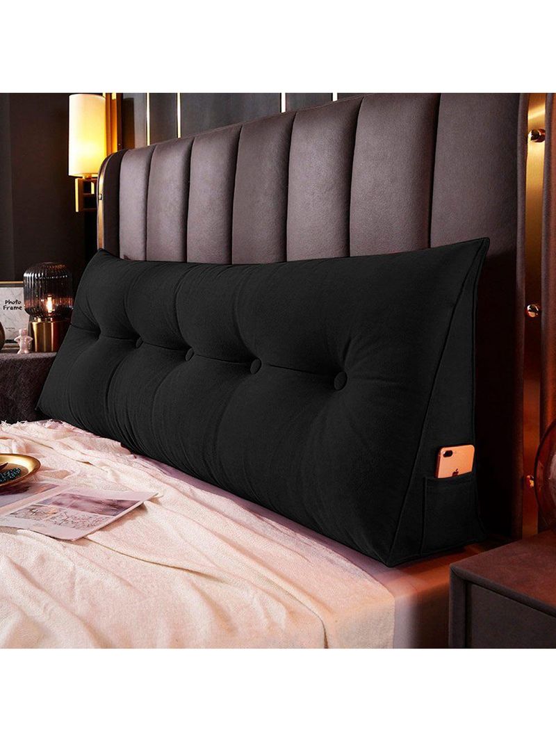 Almofada Para Cabeceira Encosto Apoio Lombar Spot 195cm Com Porta Celular Suede - Abmaza Cor Preto