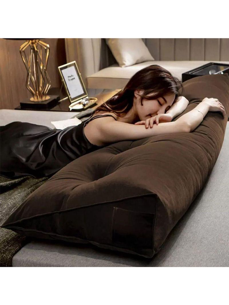 Almofada Para Cabeceira Encosto Apoio Lombar Spot 195cm Com Porta Celular Suede - Abmaza Cor Marrom