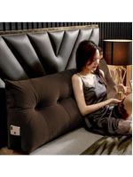 Almofada Para Cabeceira Encosto Apoio Lombar Spot 195cm Com Porta Celular Suede - Abmaza Cor Marrom