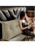 Almofada Para Cabeceira Encosto Apoio Lombar Spot 195cm Com Porta Celular Suede - Abmaza Cor Bege