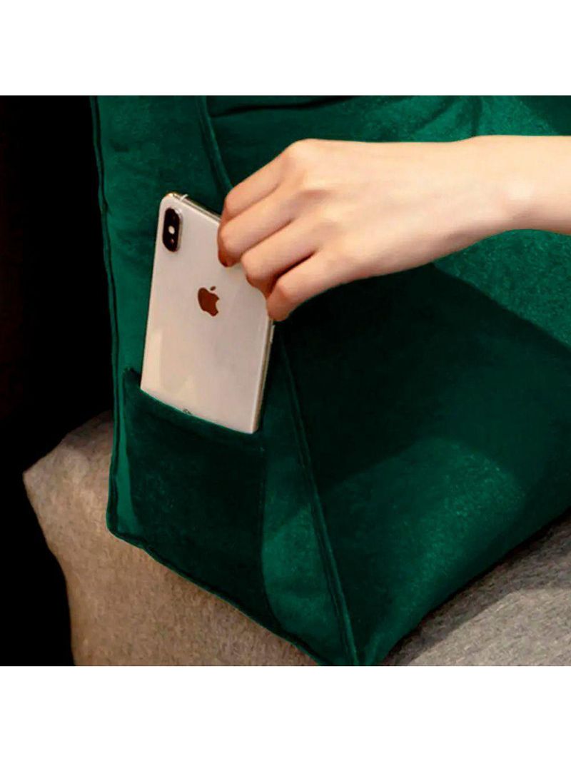 Almofada Para Cabeceira Encosto Apoio Lombar Spot 195cm Com Porta Celular Suede - Abmaza Cor Verde