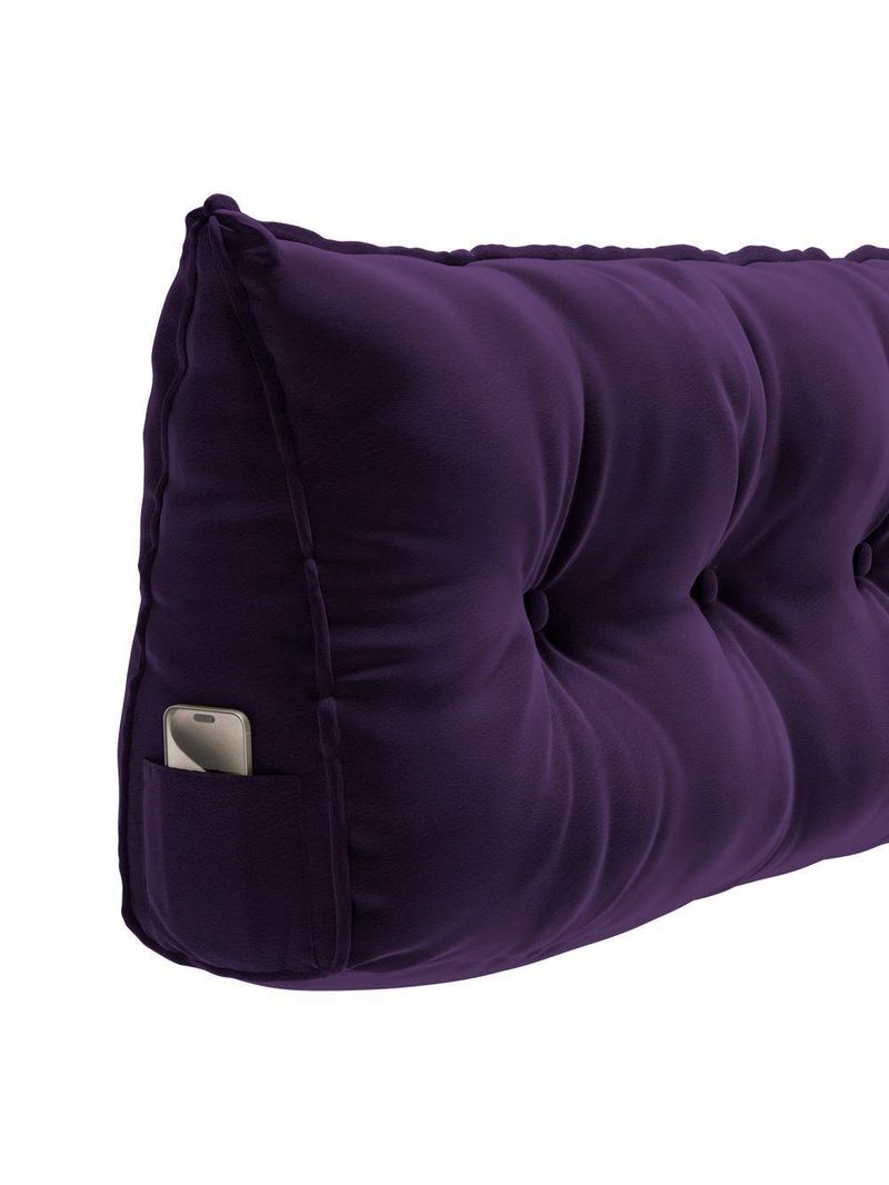 Almofada Para Cabeceira Encosto Apoio Lombar Spot 195cm Com Porta Celular Veludo - Abmaza Violeta