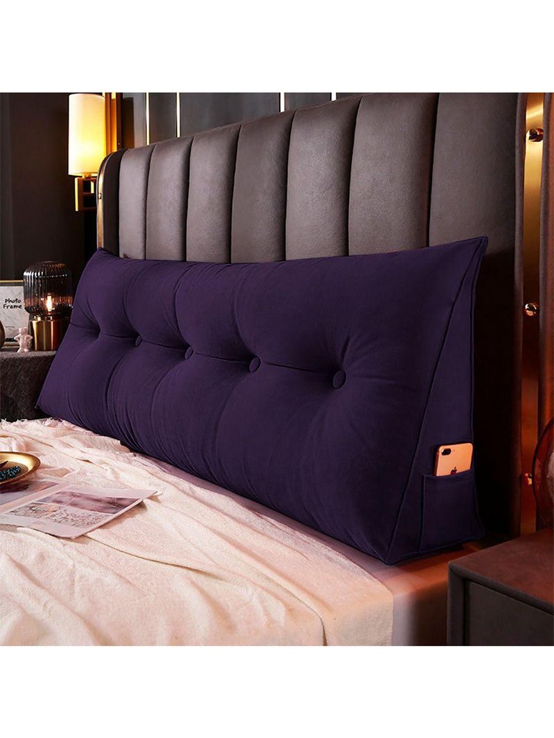 Almofada Para Cabeceira Encosto Apoio Lombar Spot 195cm Com Porta Celular Veludo - Abmaza Violeta