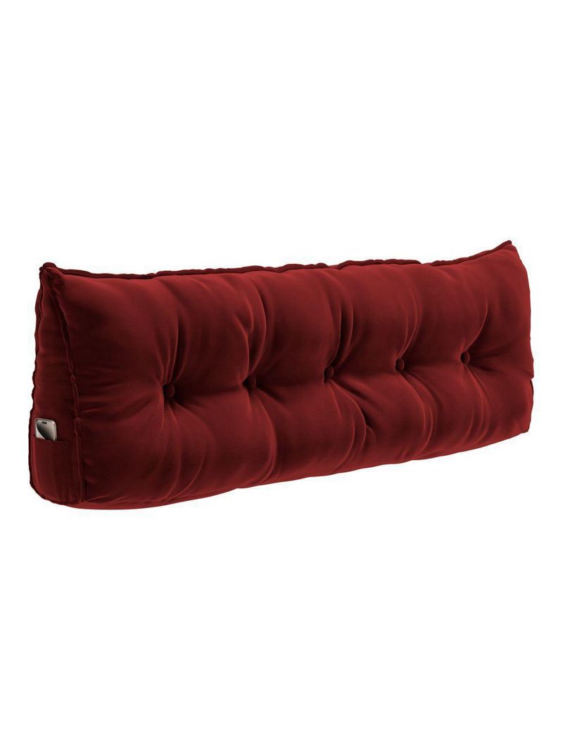 Almofada Para Cabeceira Encosto Apoio Lombar Spot 195cm Com Porta Celular Veludo - Abmaza Vermelho