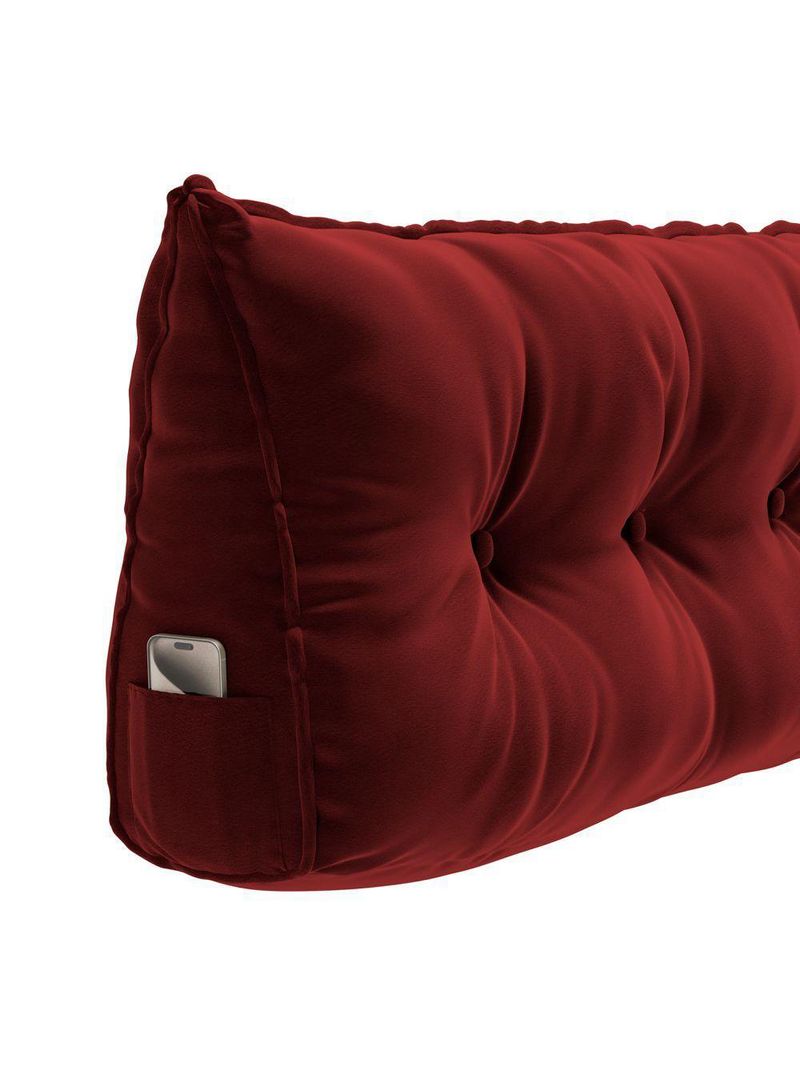 Almofada Para Cabeceira Encosto Apoio Lombar Spot 195cm Com Porta Celular Veludo - Abmaza Vermelho