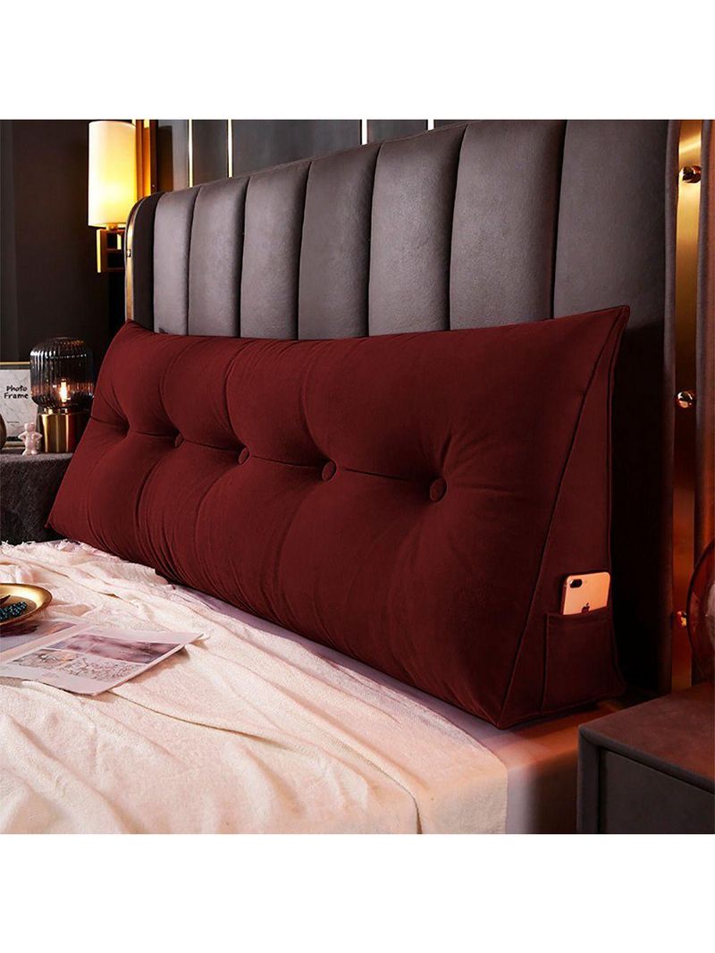 Almofada Para Cabeceira Encosto Apoio Lombar Spot 195cm Com Porta Celular Veludo - Abmaza Vermelho