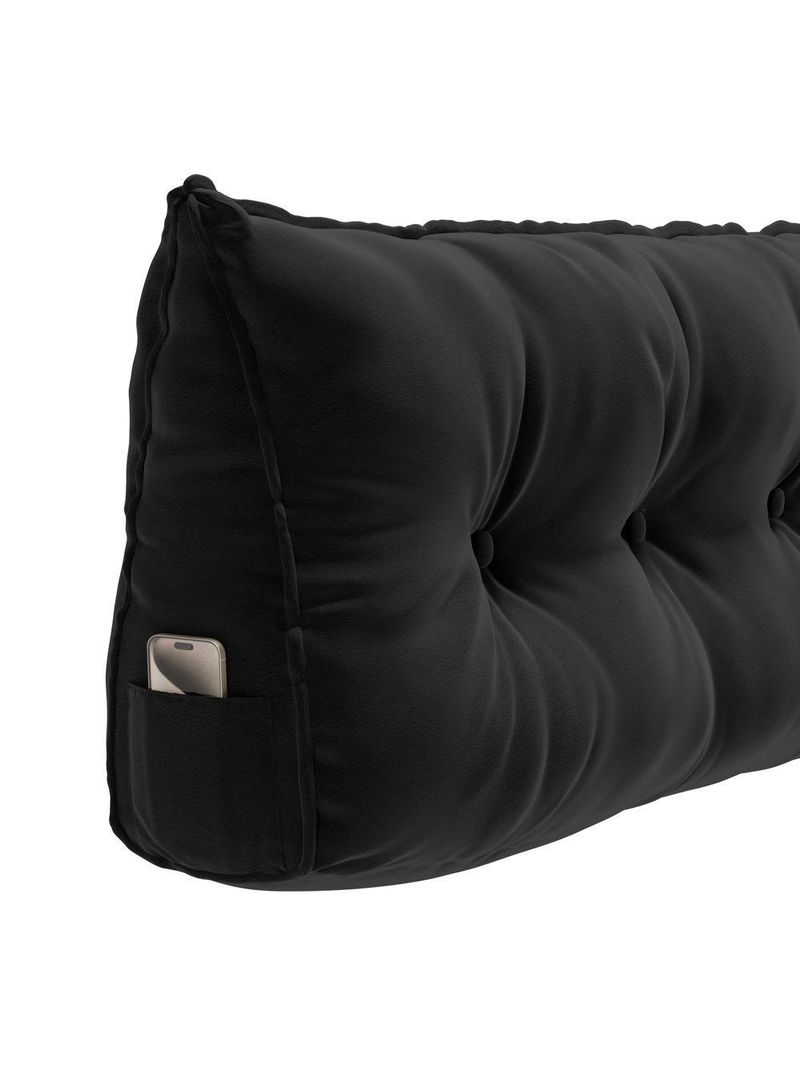 Almofada Para Cabeceira Encosto Apoio Lombar Spot 195cm Com Porta Celular Veludo - Abmaza Cor Preto