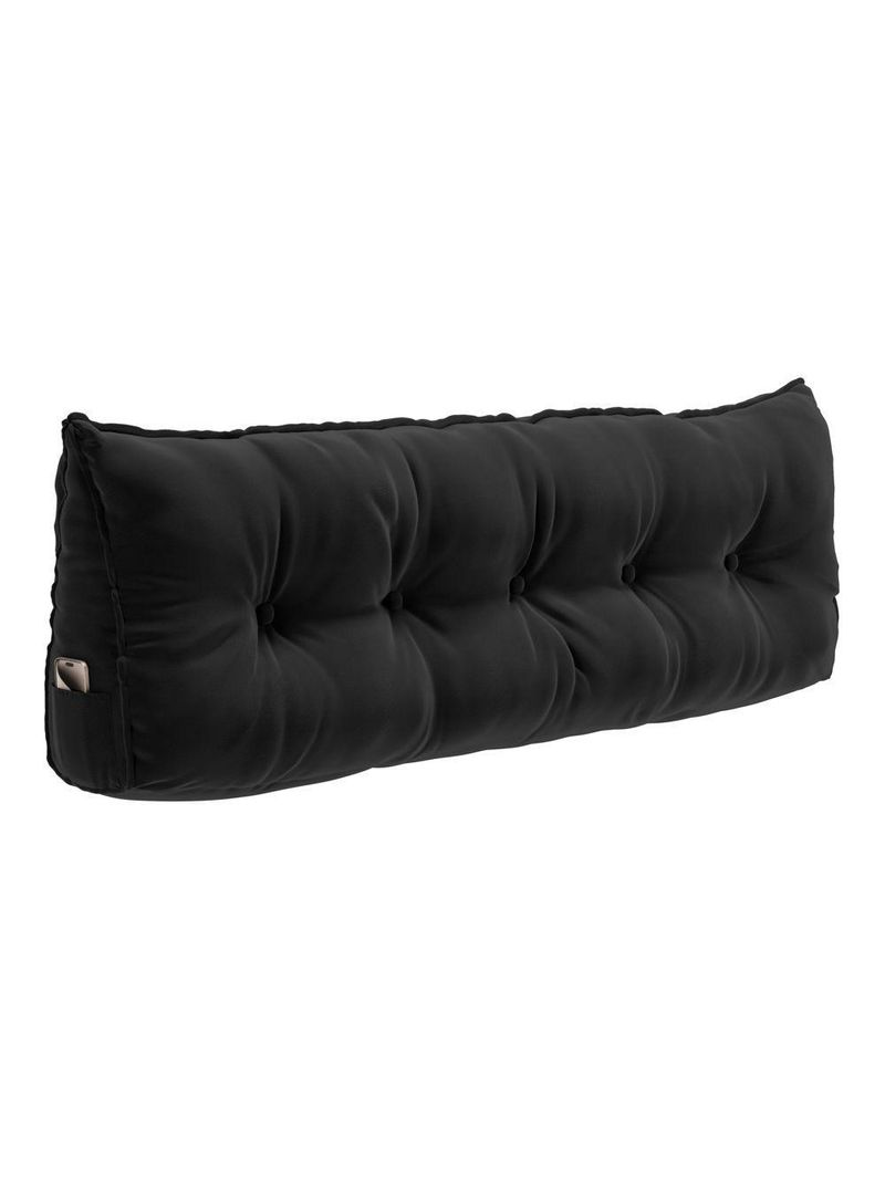 Almofada Para Cabeceira Encosto Apoio Lombar Spot 195cm Com Porta Celular Veludo - Abmaza Cor Preto