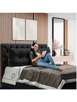 Almofada Para Cabeceira Encosto Apoio Lombar Spot 195cm Com Porta Celular Veludo - Abmaza Cor Preto
