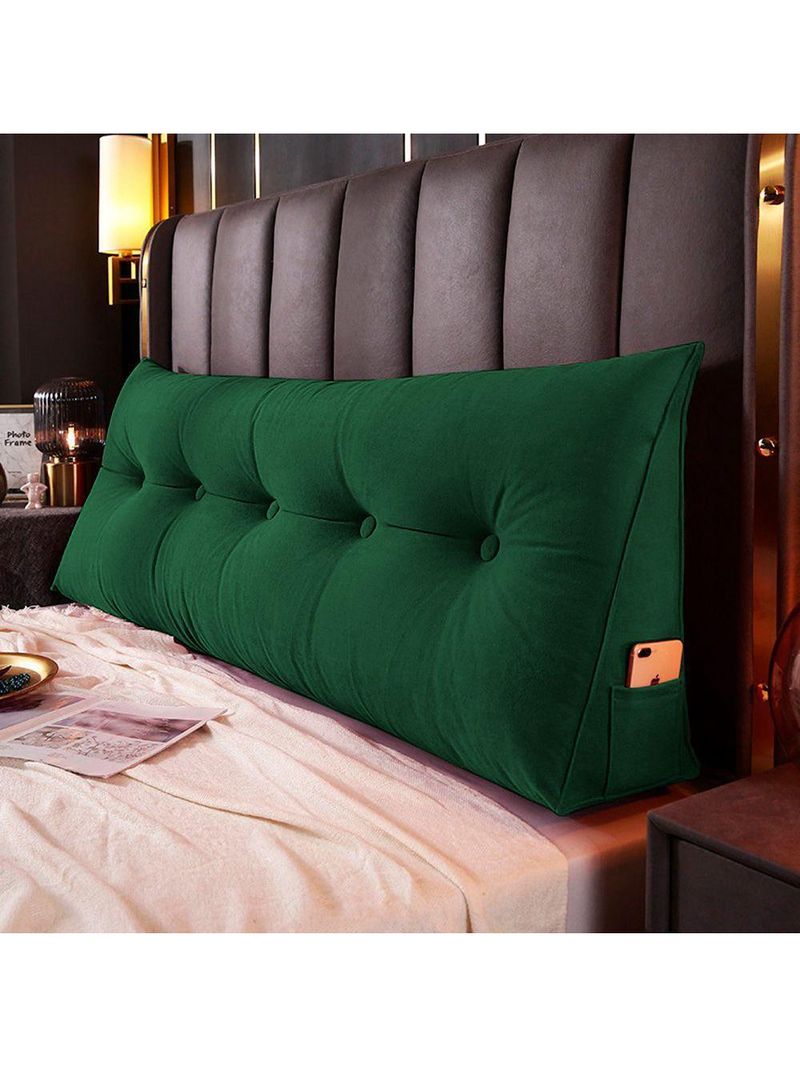 Almofada Para Cabeceira Encosto Apoio Lombar Spot 160cm Com Porta Celular Suede - Abmaza Cor Verde