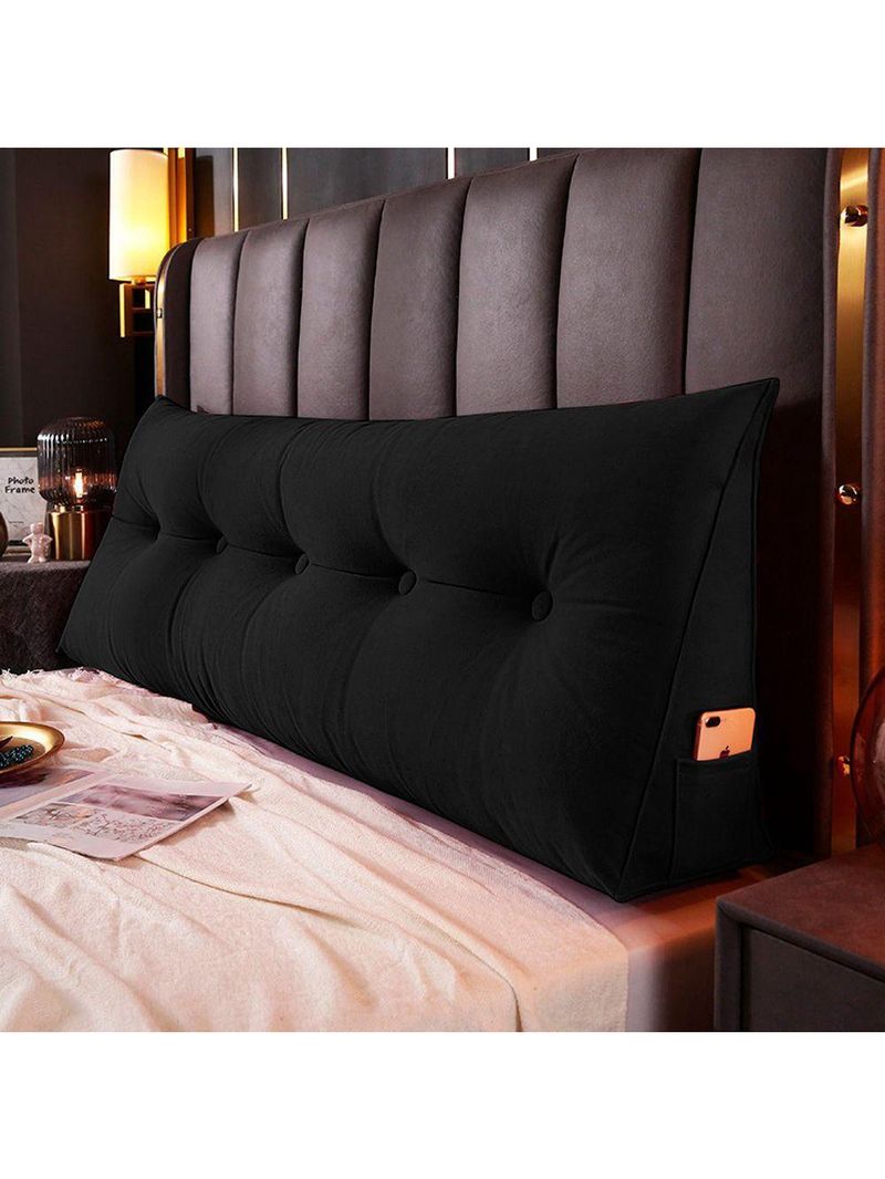 Almofada Para Cabeceira Encosto Apoio Lombar Spot 195cm Com Porta Celular Veludo - Abmaza Cor Preto