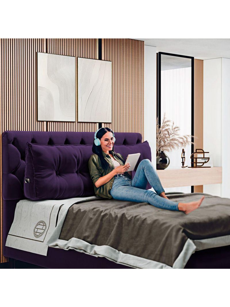 Almofada Para Cabeceira Encosto Apoio Lombar Spot 160cm Com Porta Celular Veludo - Abmaza Violeta