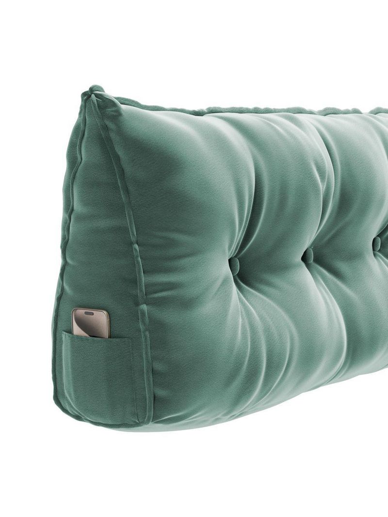 Almofada Para Cabeceira Encosto Apoio Lombar Spot 195cm Com Porta Celular Veludo - Abmaza Verde