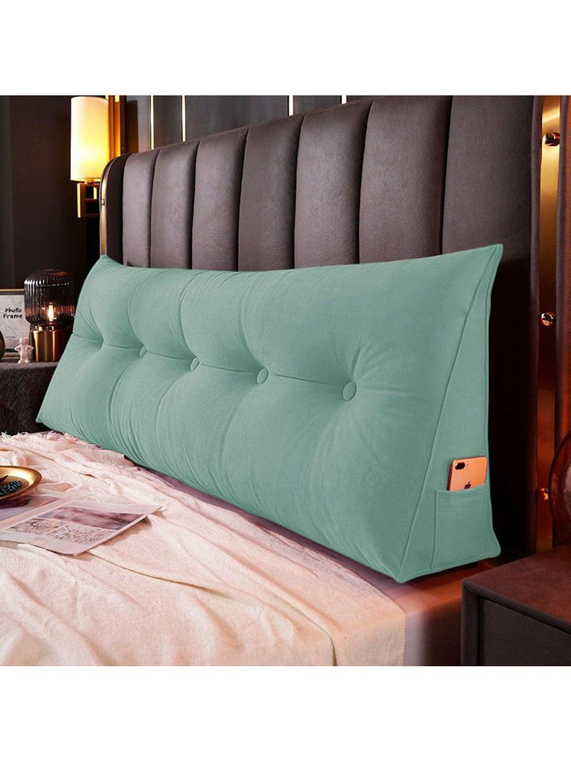 Almofada Para Cabeceira Encosto Apoio Lombar Spot 195cm Com Porta Celular Veludo - Abmaza Verde