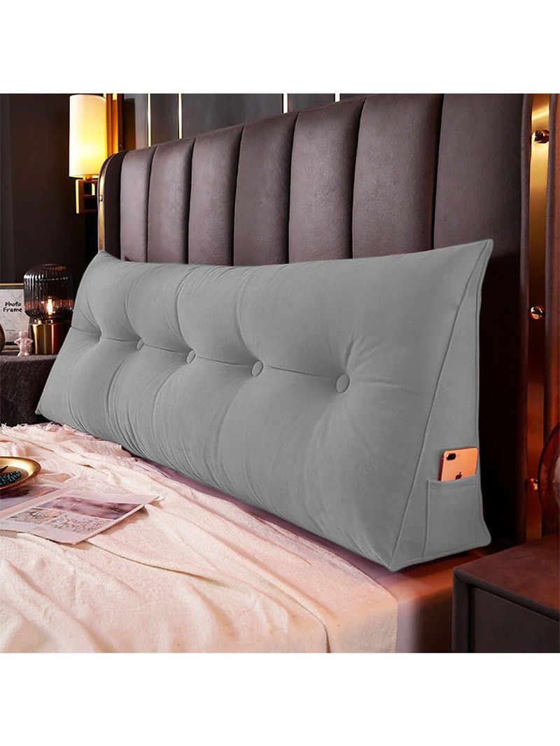 Almofada Para Cabeceira Encosto Apoio Lombar Spot 195cm Com Porta Celular Veludo - Abmaza Cinza