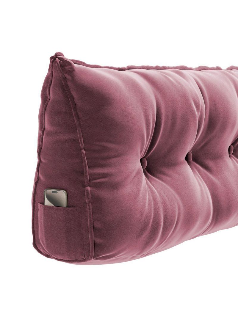 Almofada Para Cabeceira Encosto Apoio Lombar Spot 195cm Com Porta Celular Veludo - Abmaza Cor Rosa