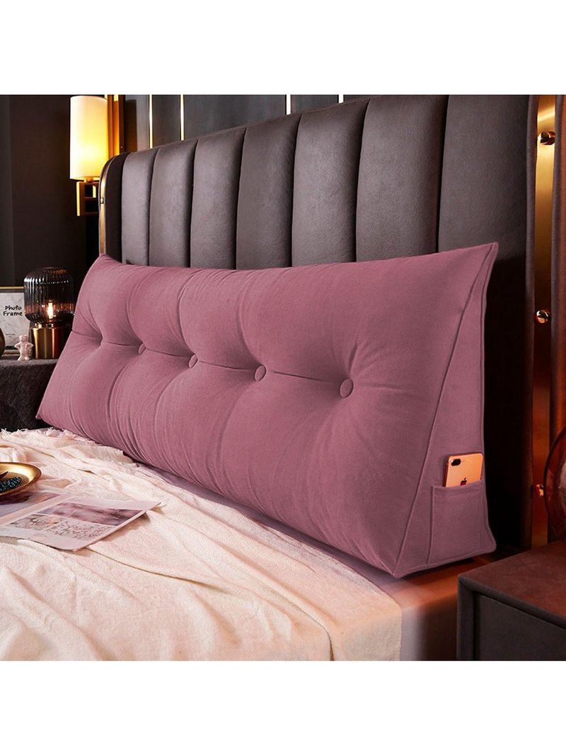 Almofada Para Cabeceira Encosto Apoio Lombar Spot 195cm Com Porta Celular Veludo - Abmaza Cor Rosa