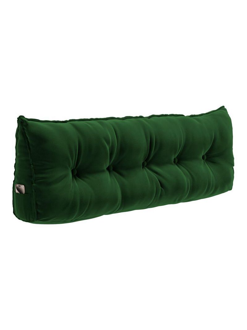 Almofada Para Cabeceira Encosto Apoio Lombar Spot 195cm Com Porta Celular Veludo - Abmaza Verde