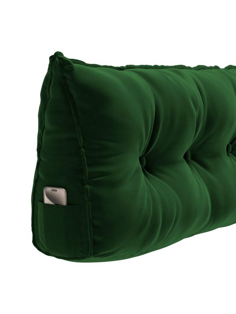 Almofada Para Cabeceira Encosto Apoio Lombar Spot 195cm Com Porta Celular Veludo - Abmaza Verde
