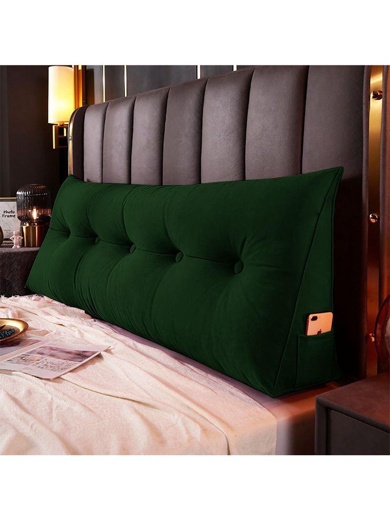 Almofada Para Cabeceira Encosto Apoio Lombar Spot 195cm Com Porta Celular Veludo - Abmaza Verde