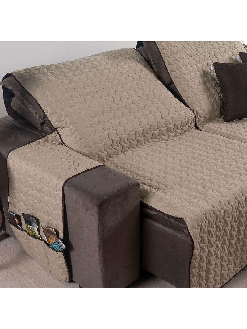 Protetor De Sofá Assento 2,40m Retrátil Shield Dupla Face Hipercal 400 Fios 100% Poliéster - Cáqui/marrom