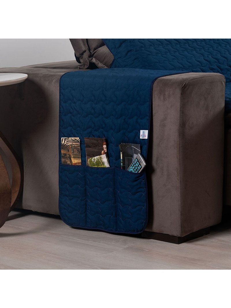 Protetor De Sofá Assento 2,40m Retrátil Shield Dupla Face Hipercal 400 Fios 100% Poliéster - Marinho/cinza