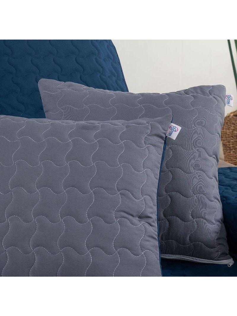 Protetor De Sofá Assento 2,40m Retrátil Shield Dupla Face Hipercal 400 Fios 100% Poliéster - Marinho/cinza