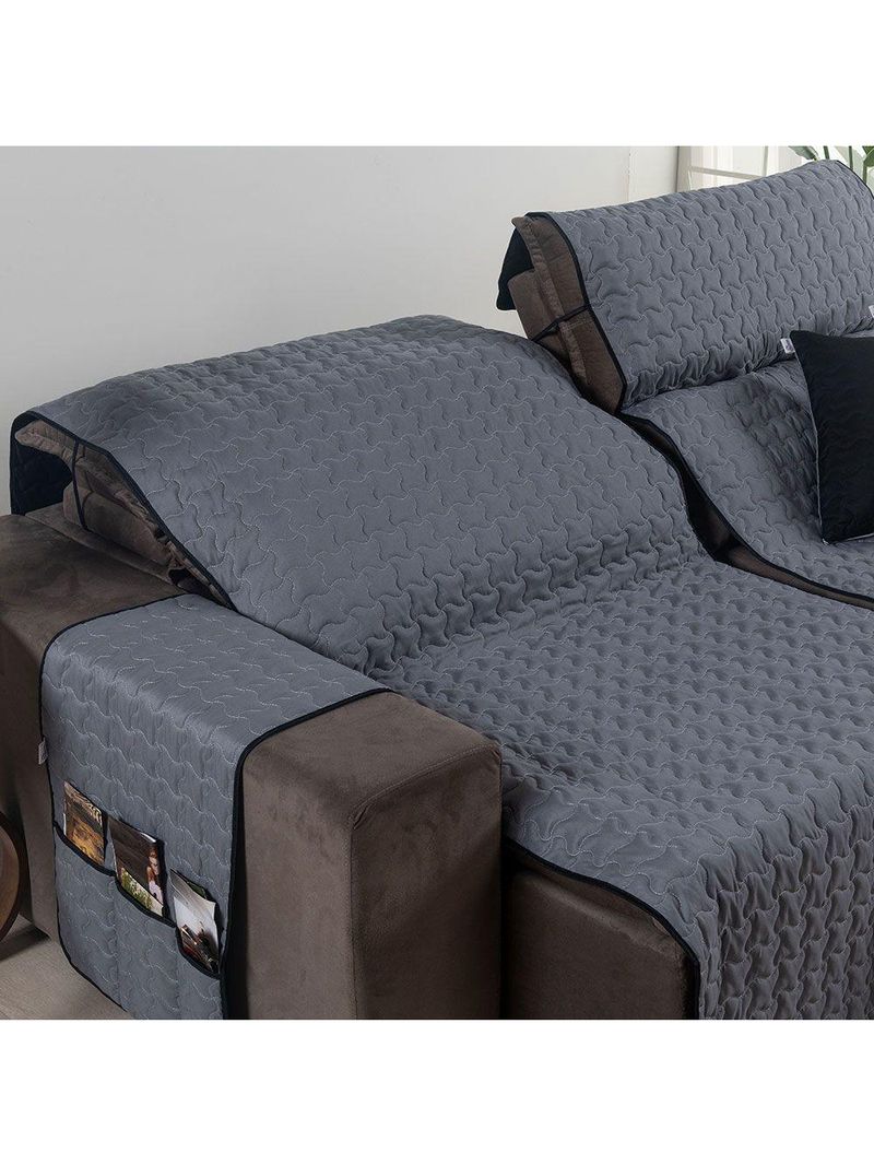 Protetor De Sofá Assento 1,80m Retrátil Shield Dupla Face Hipercal 400 Fios 100% Poliéster - Cinza/preto