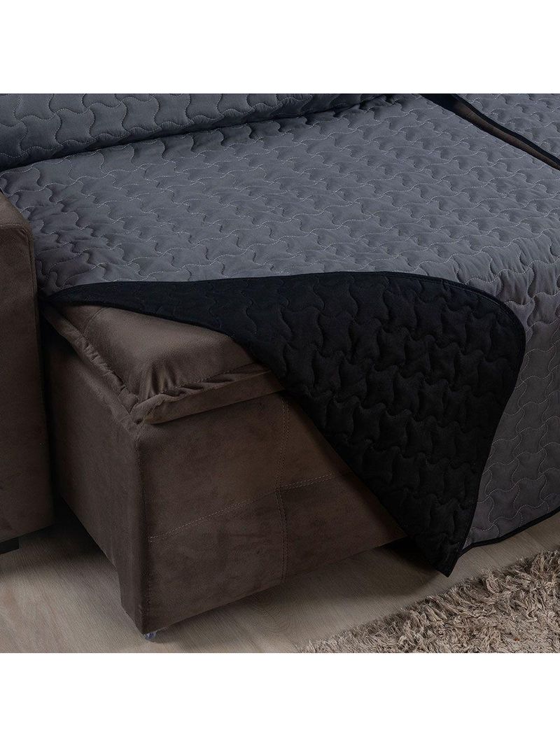 Protetor De Sofá Assento 1,80m Retrátil Shield Dupla Face Hipercal 400 Fios 100% Poliéster - Cinza/preto