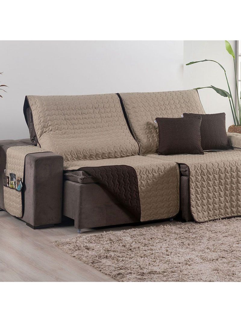 Protetor De Sofá Assento 2,40m Retrátil Shield Dupla Face Hipercal 400 Fios 100% Poliéster - Cáqui/marrom