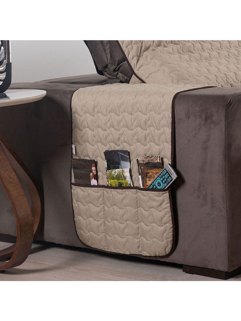 Protetor De Sofá Assento 1,80m Retrátil Shield Dupla Face Hipercal 400 Fios 100% Poliéster - Cáqui/marrom