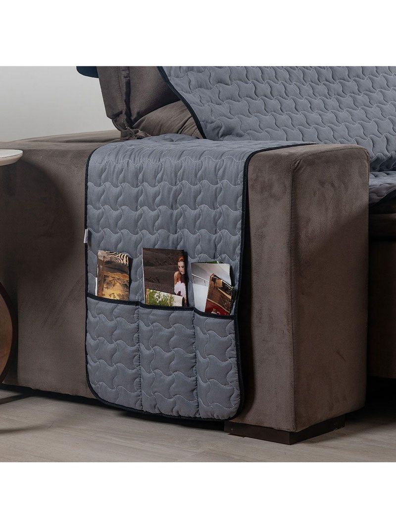 Protetor De Sofá Assento 1,80m Retrátil Shield Dupla Face Hipercal 400 Fios 100% Poliéster - Cinza/preto