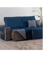 Protetor De Sofá Assento 2,40m Retrátil Shield Dupla Face Hipercal 400 Fios 100% Poliéster - Marinho/cinza