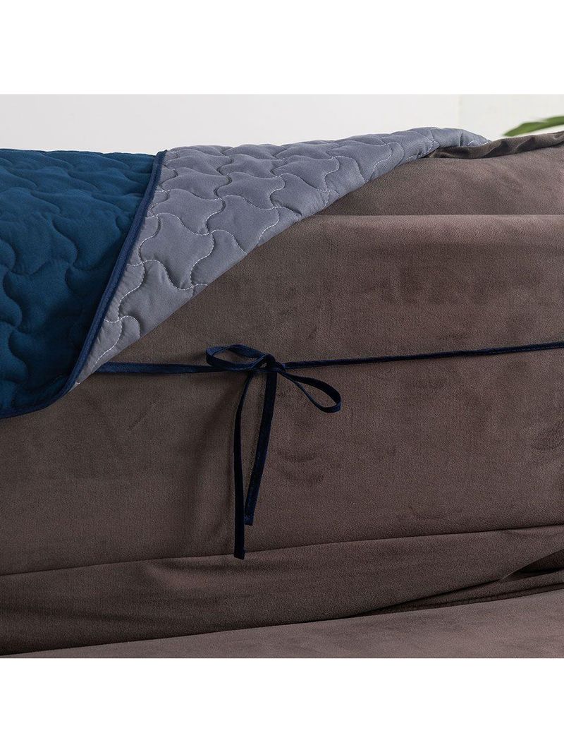 Protetor De Sofá Assento 2,40m Retrátil Shield Dupla Face Hipercal 400 Fios 100% Poliéster - Marinho/cinza