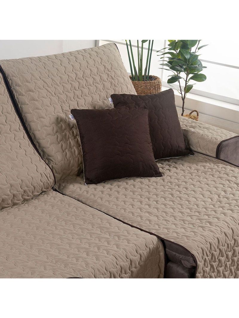 Protetor De Sofá Assento 1,80m Retrátil Shield Dupla Face Hipercal 400 Fios 100% Poliéster - Cáqui/marrom