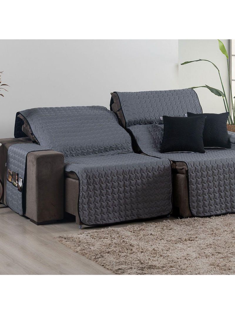 Protetor De Sofá Assento 1,80m Retrátil Shield Dupla Face Hipercal 400 Fios 100% Poliéster - Cinza/preto