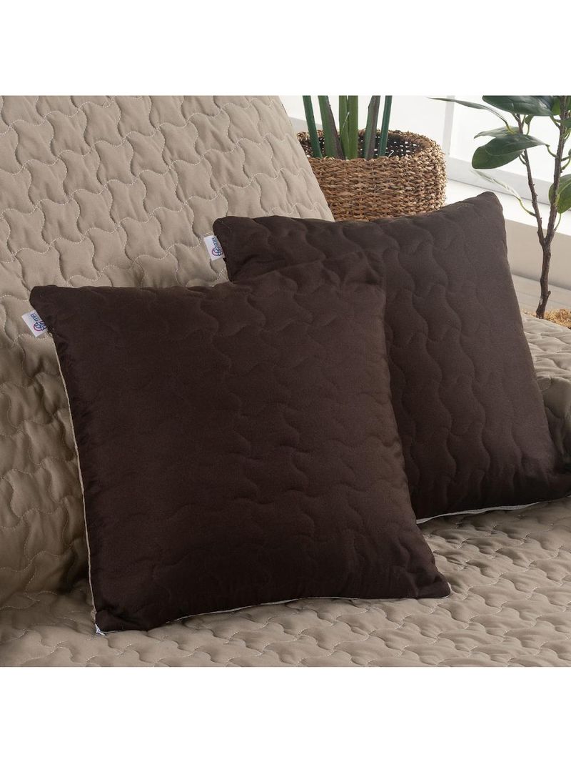 Par De Capas De Almofada Shield Dupla Face Hipercal 400 Fios 100% Poliéster - Marrom/cáqui