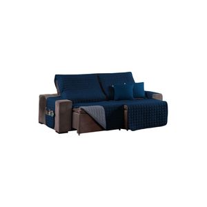 Protetor De Sofá Assento 2,20m Retrátil Shield Dupla Face Hipercal 400 Fios 100% Poliéster - Marinho/cinza