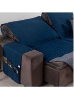 Protetor De Sofá Assento 2,20m Retrátil Shield Dupla Face Hipercal 400 Fios 100% Poliéster - Marinho/cinza